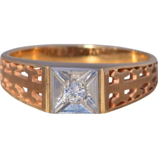 The Sovereign Grid: Vintage Men’s Diamond Engagement Ring in Two Tone Gold