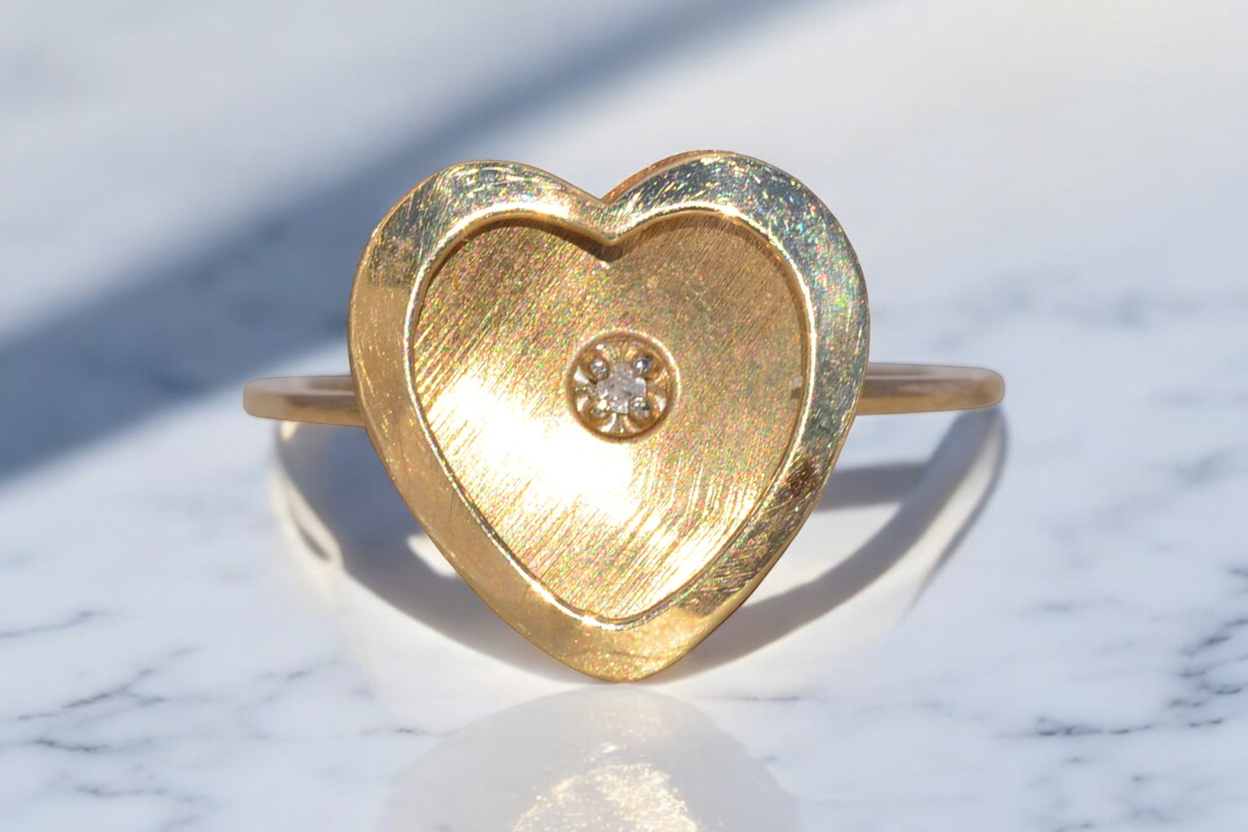 The Golden Heart: Vintage Diamond Heart Ring in 14k Yellow Gold - Image 11