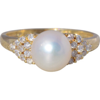 The Radiant Tide: Vintage Pearl & Diamond Ring in 14k Yellow Gold