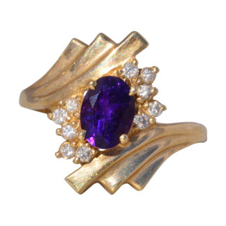 The Violet Cascade: Vintage Amethyst & Diamond Ring in 14k Yellow Gold