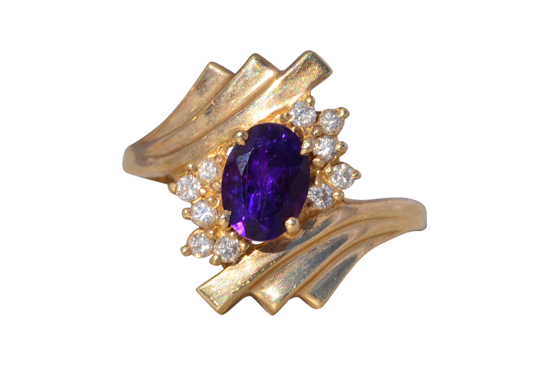 The Violet Cascade: Vintage Amethyst & Diamond Ring in 14k Yellow Gold