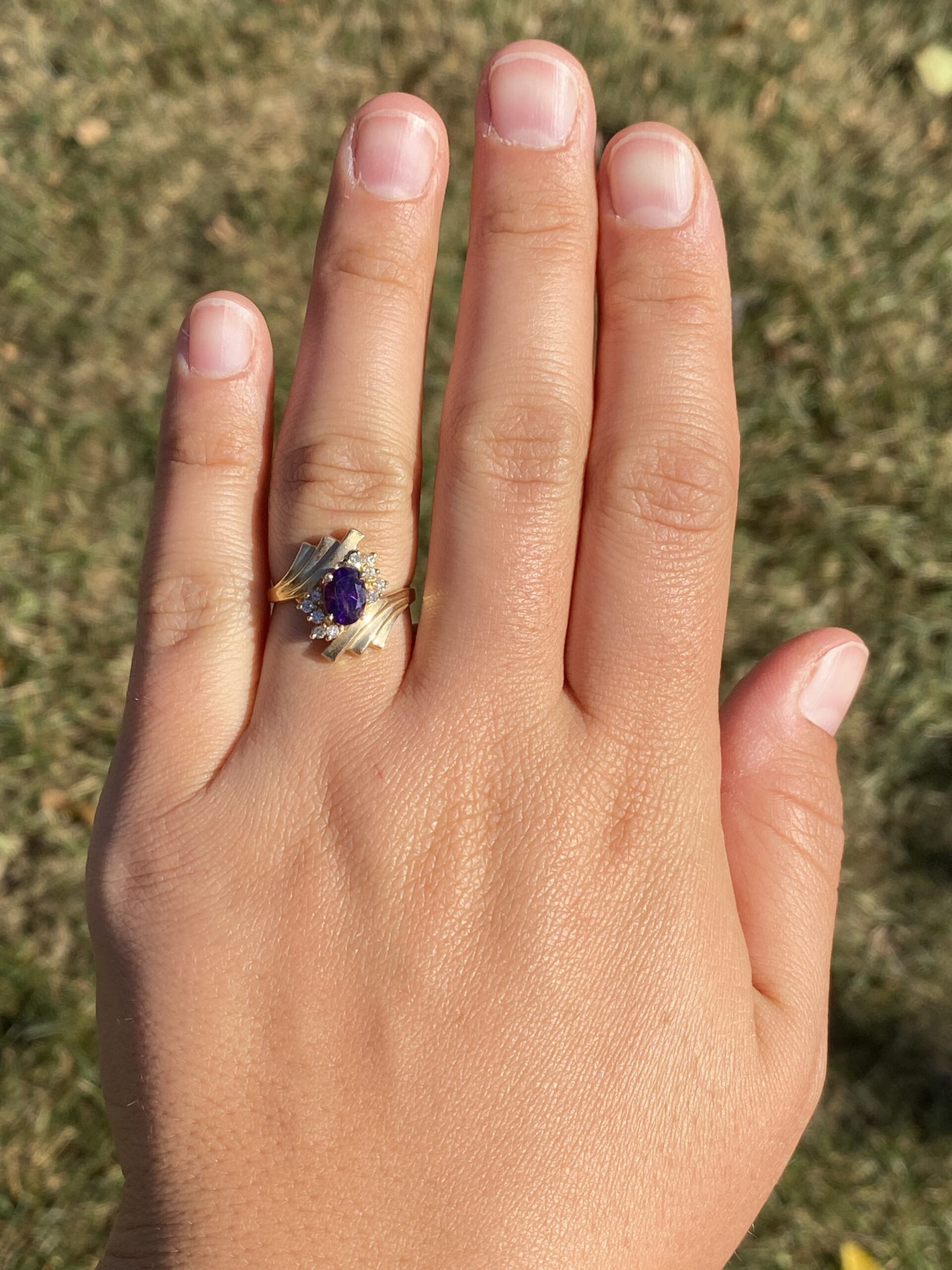 The Violet Cascade: Vintage Amethyst & Diamond Ring in 14k Yellow Gold - Image 8