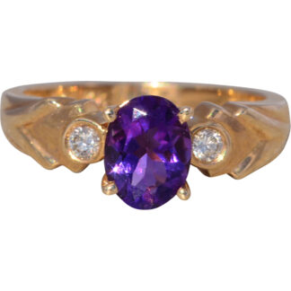 The Royal Ember: Vintage Amethyst & Diamond Ring in 14k Yellow Gold