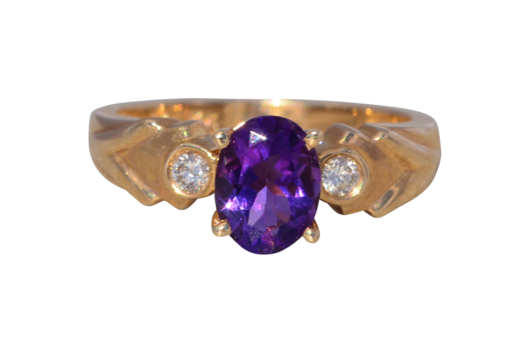 The Royal Ember: Vintage Amethyst & Diamond Ring in 14k Yellow Gold