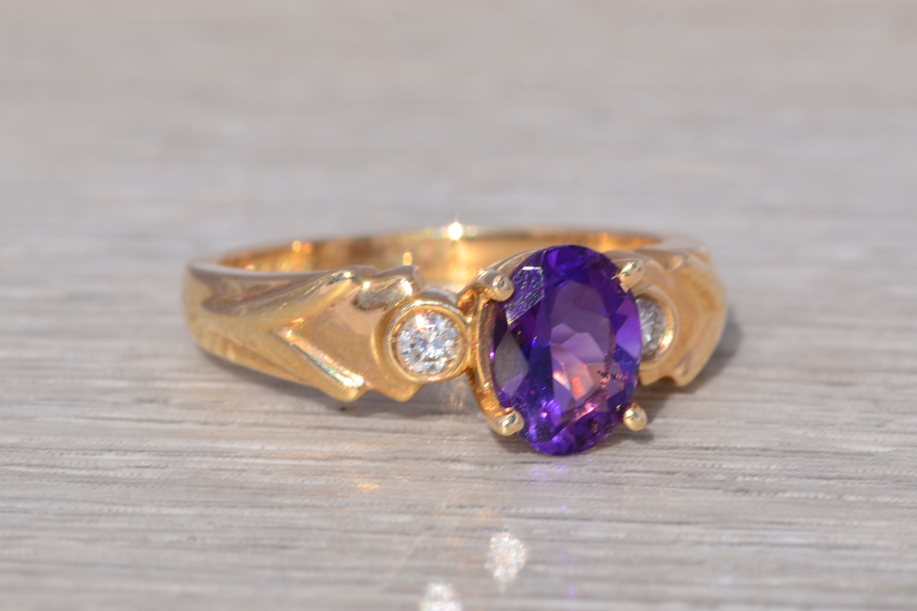 The Royal Ember: Vintage Amethyst & Diamond Ring in 14k Yellow Gold - Image 6