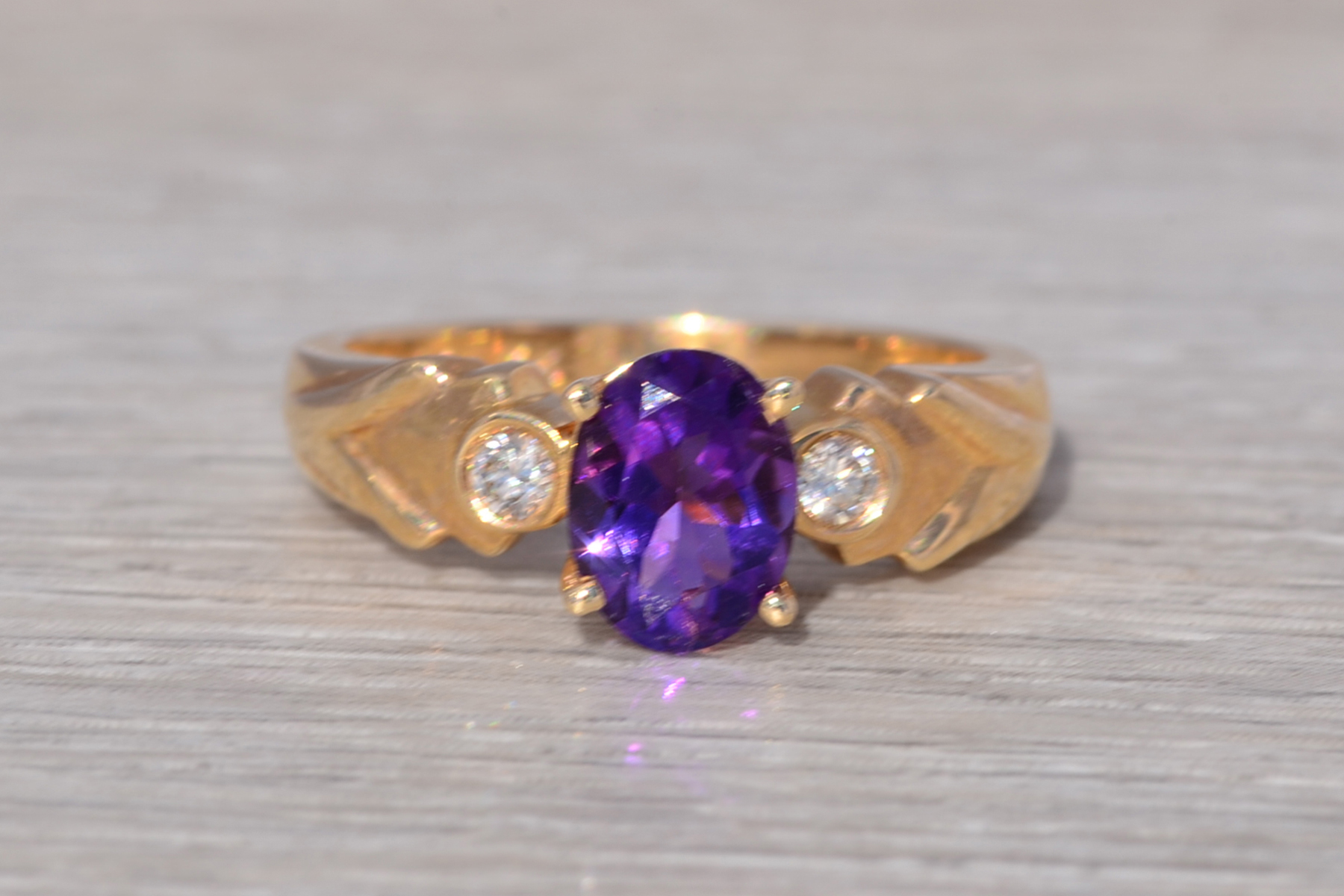 The Royal Ember: Vintage Amethyst & Diamond Ring in 14k Yellow Gold - Image 7