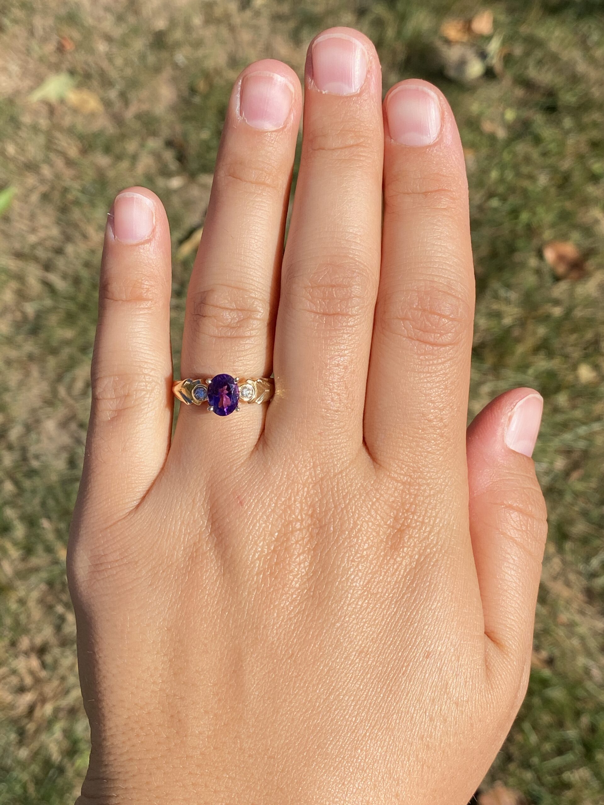 The Royal Ember: Vintage Amethyst & Diamond Ring in 14k Yellow Gold - Image 8