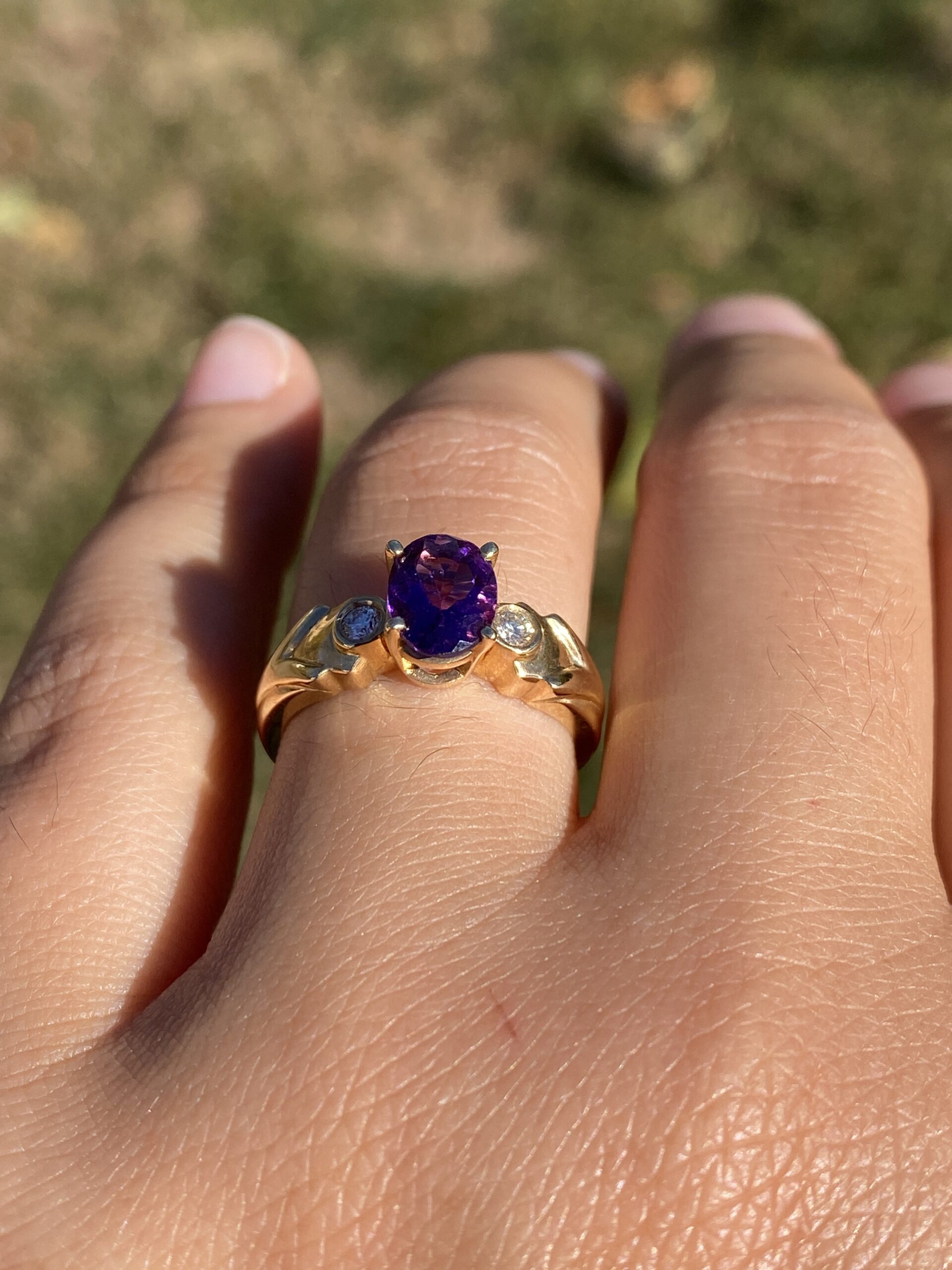 The Royal Ember: Vintage Amethyst & Diamond Ring in 14k Yellow Gold - Image 10