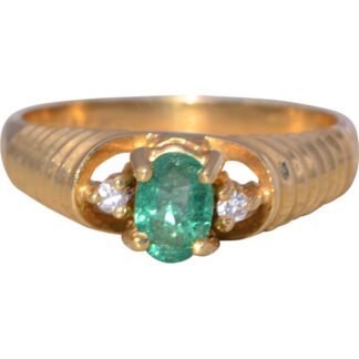 The Emerald Ridge: Vintage Emerald & Diamond Ring in 14k Yellow Gold