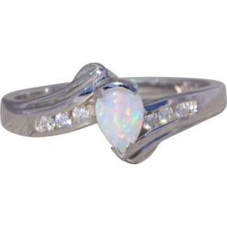 The Opaline Drift: Vintage Australian Opal & Diamond Ring in 14k White Gold