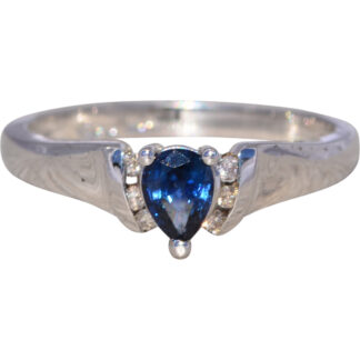 The Midnight Teardrop: Vintage Sapphire & Diamond Ring in 14k White Gold