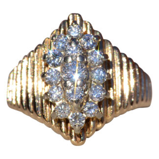 The Glammis:  Ladies Vintage 14K Navette Shaped Diamond Cluster Ring
