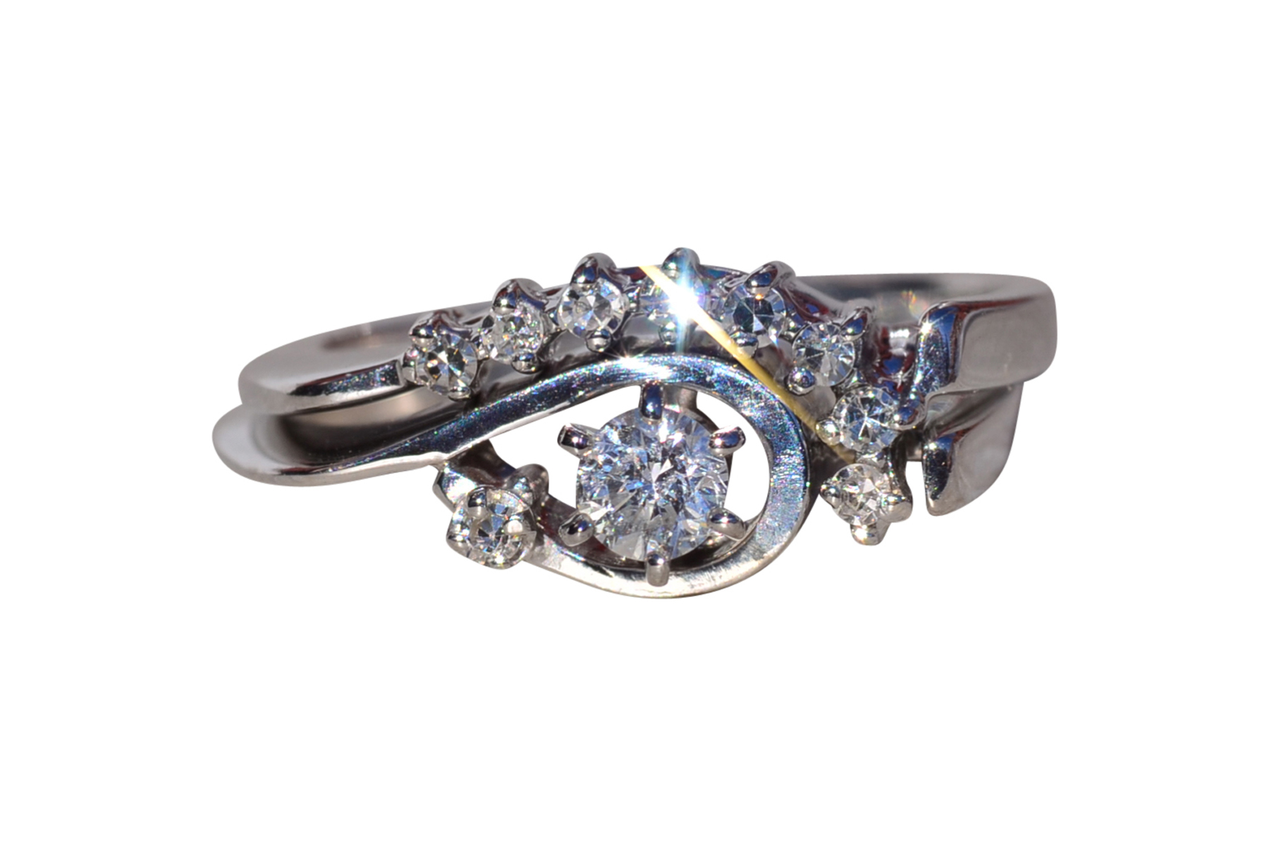 SOLD - The Heydon Bay: Ladies Vintage 14K White Gold Diamond Engagement Ring with Fitted Band