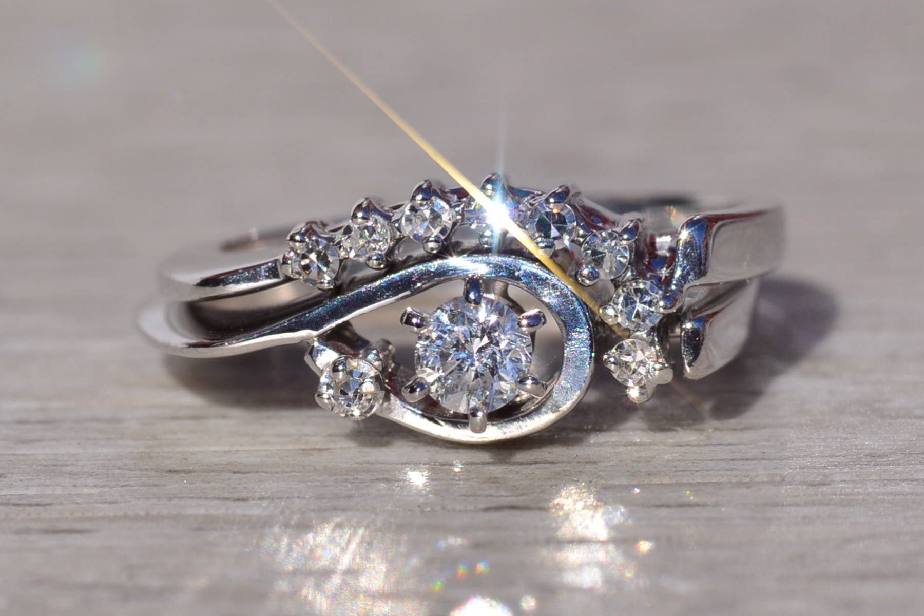 SOLD - The Heydon Bay: Ladies Vintage 14K White Gold Diamond Engagement Ring with Fitted Band - Image 2