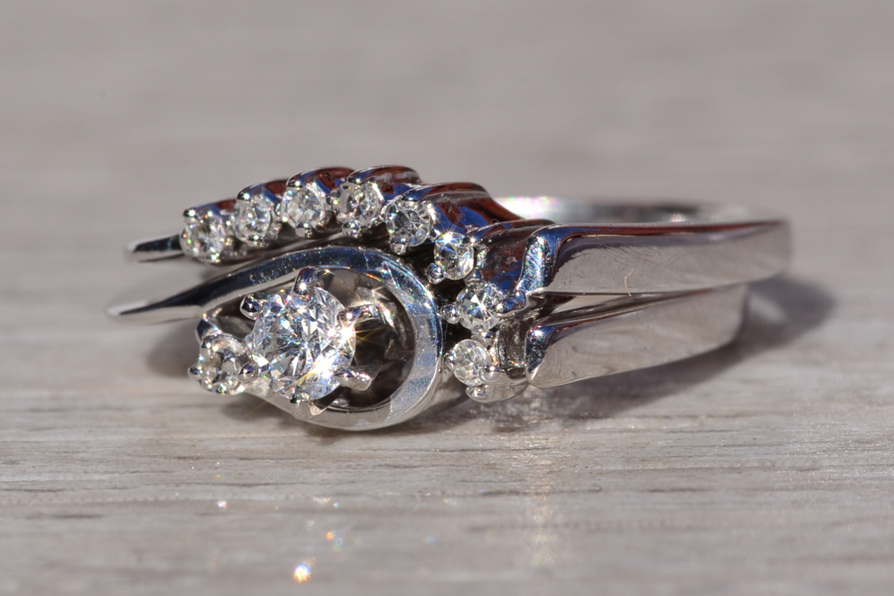 SOLD - The Heydon Bay: Ladies Vintage 14K White Gold Diamond Engagement Ring with Fitted Band - Image 3