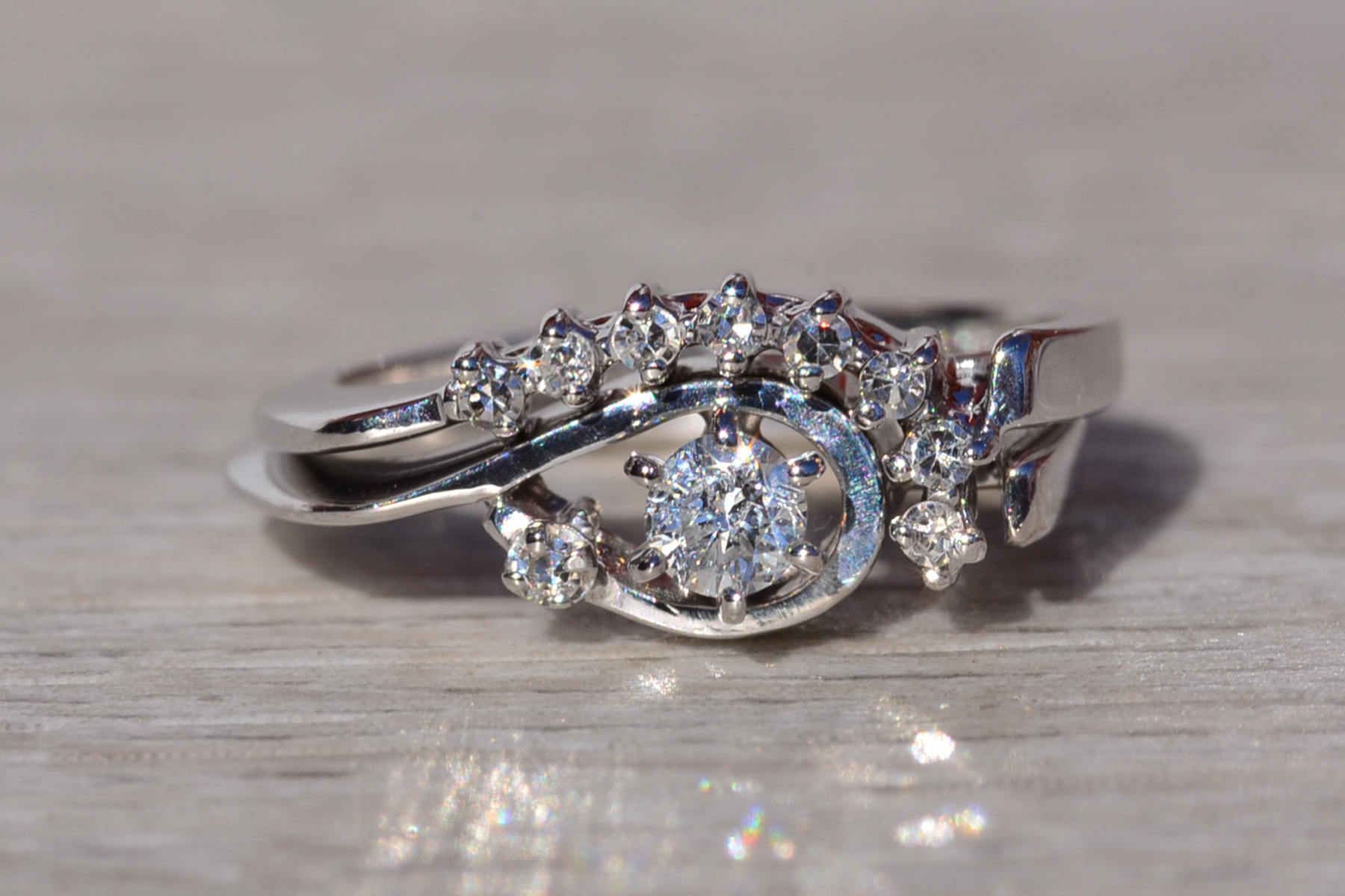 SOLD - The Heydon Bay: Ladies Vintage 14K White Gold Diamond Engagement Ring with Fitted Band - Image 7