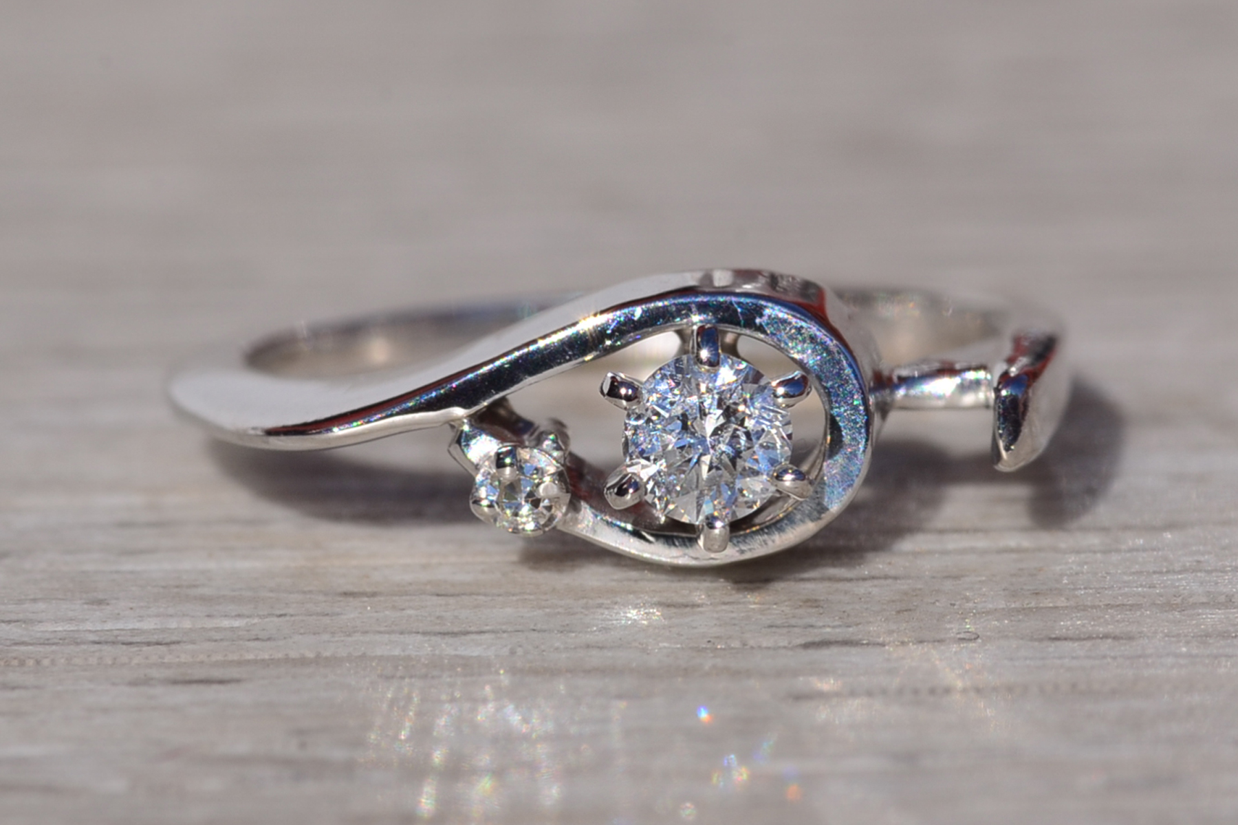 SOLD - The Heydon Bay: Ladies Vintage 14K White Gold Diamond Engagement Ring with Fitted Band - Image 8