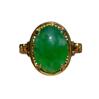 SOLD - The Manhattan Beach:  Antique Yellow Gold Filigree Ring set with Natural Jadeite Jade