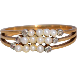 The Parisian Grace: Seed Pearl and Rose Cut Diamond Ring in Yellow Gold