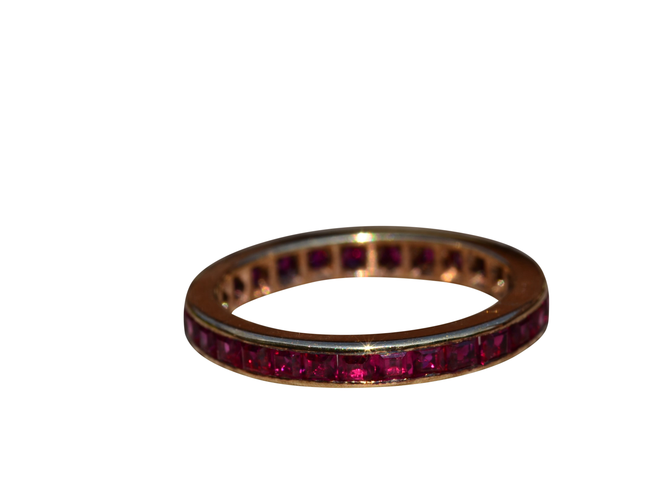 The Culver City: Yellow Gold Eternity Band set with Lab Rubies