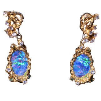 The Stella: Arthur King Ear Pendants Set with Opal and Diamonds and Fancy Colored Diamonds