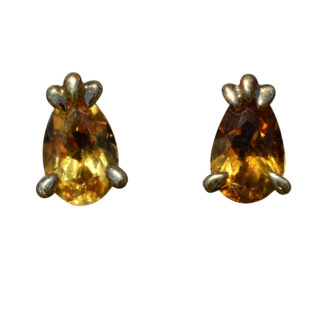 Ladies Simple Citrine Teardrop Stud Earrings in 14K Gold