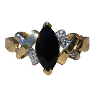 SOLD - The Veronia:  Ladies Onyx and Diamond Cocktail Ring in Yellow Gold