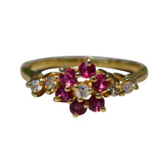 The Amalie:  Ladies 18K Gold Cocktail Ring set with Rubies and Diamonds