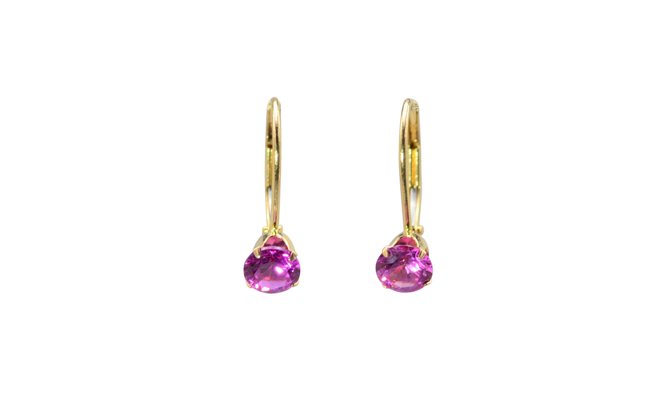 SOLD: The Rathmines: Ladies 14K Yellow Gold Drop Earrings set with Pink Topaz