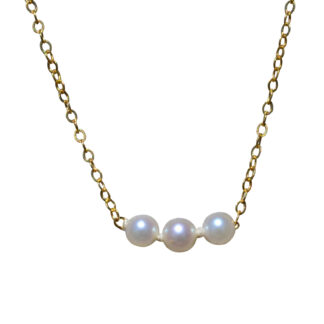 The Mayaguana:  Ladies 14K Yellow Gold Necklace set with Three Pearls
