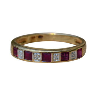 SOLD - The Naomi:  Ladies Vintage Yellow Gold Ruby and Diamond Wedding Band