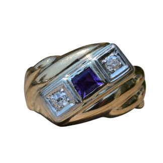 The Emerie:  Gentlemen's Yellow Cocktail Ring set with Amethyst and Diamonds