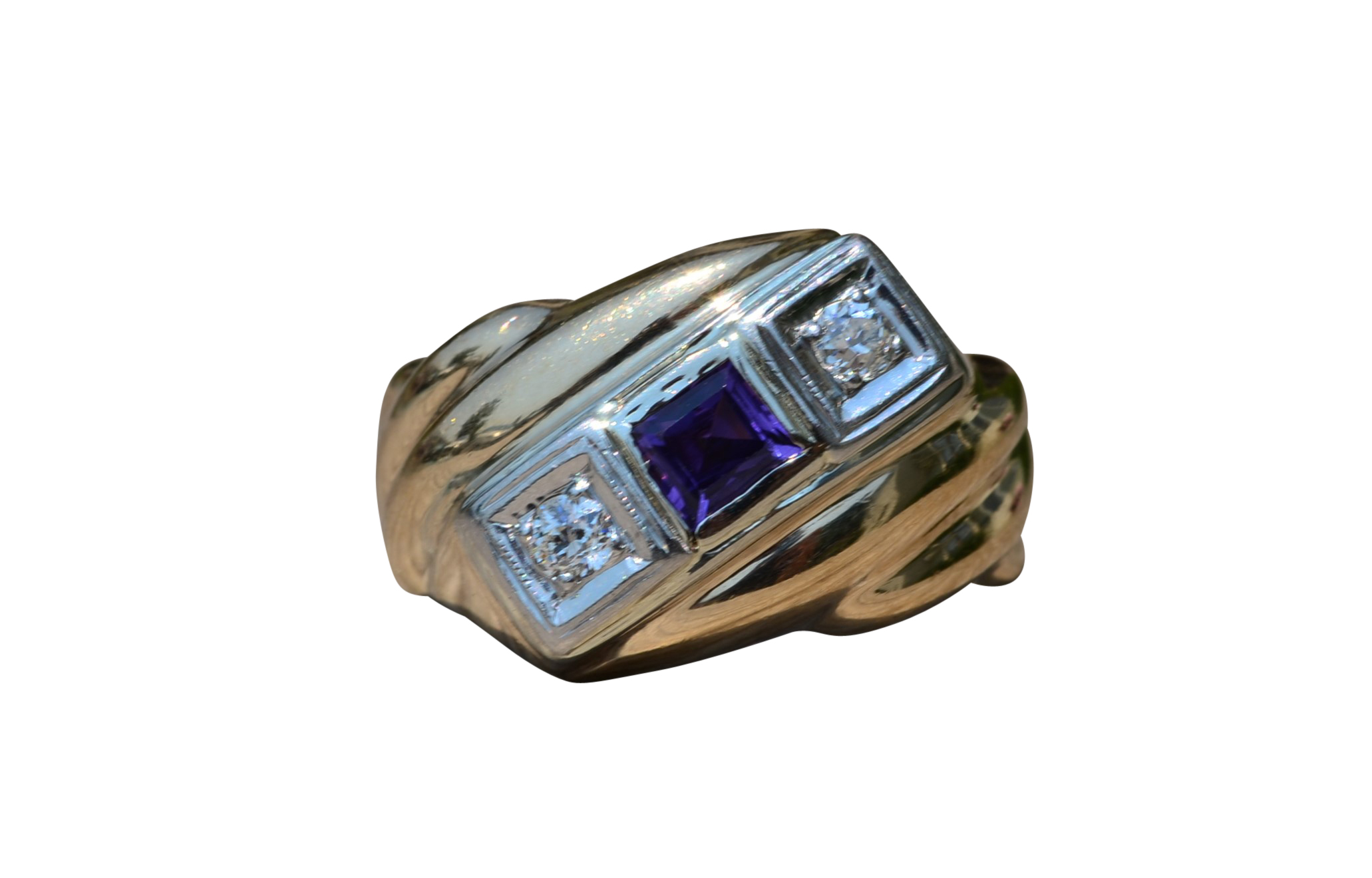 The Emerie: Gentlemen's Yellow Cocktail Ring set with Amethyst and Diamonds