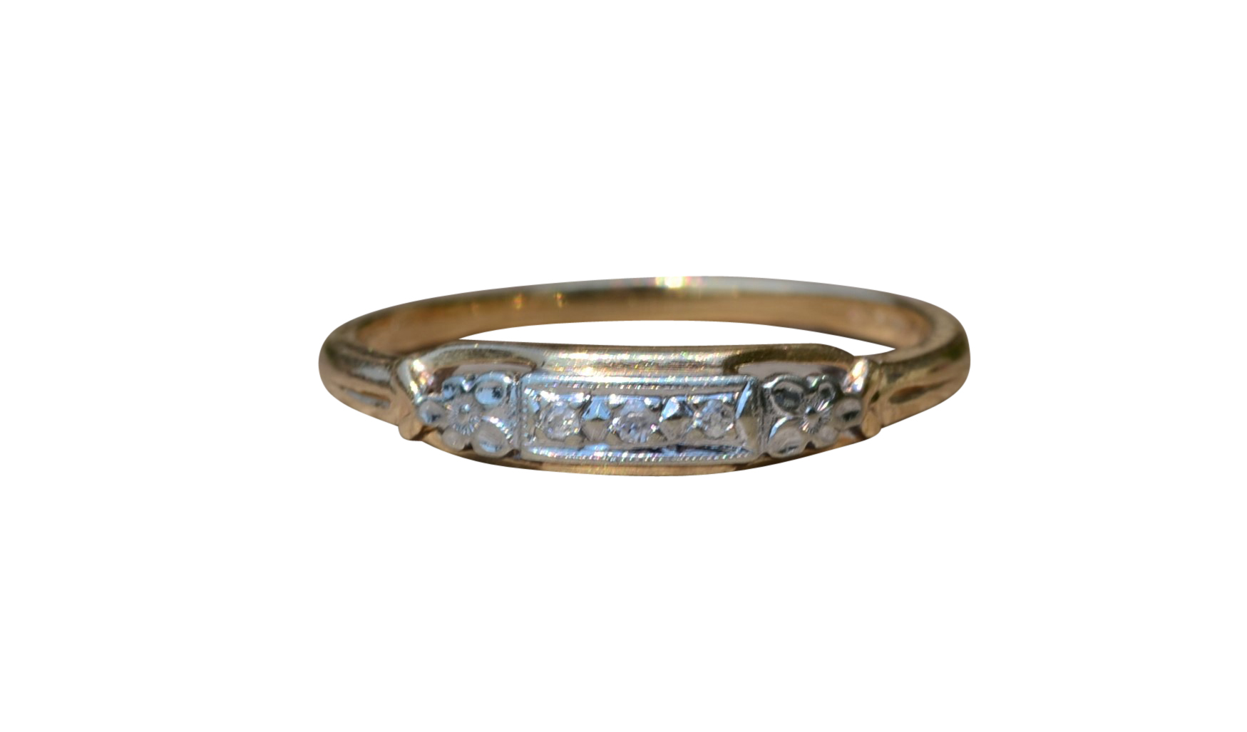SOLD: The Zariah: Ladies Antique 14K Two Tone Diamond Wedding Band
