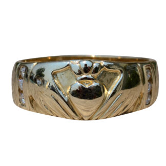 SOLD - The Briar:  Gentlemen's Claddagh Ring in 14K Gold set with Diamonds