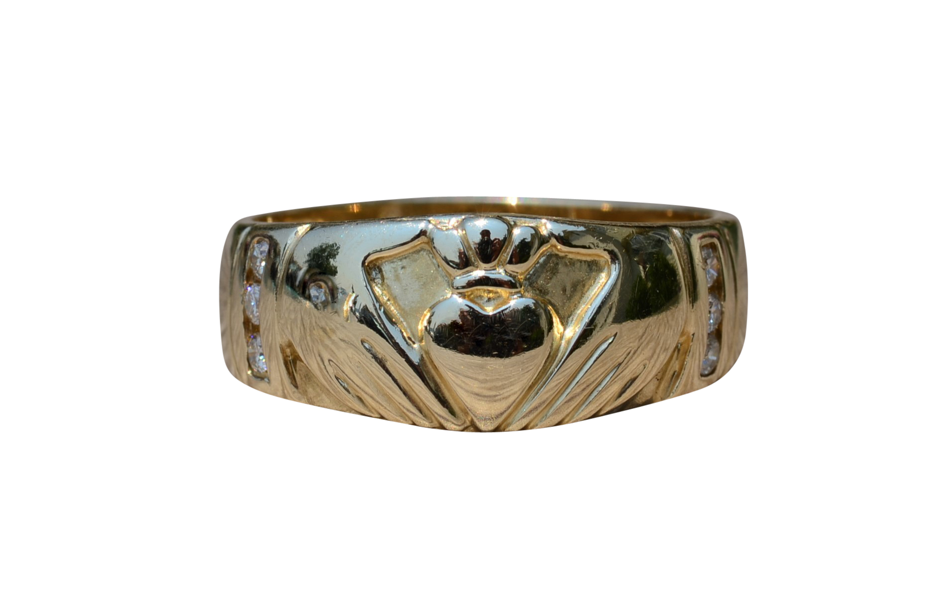 SOLD - The Briar: Gentlemen's Claddagh Ring in 14K Gold set with Diamonds