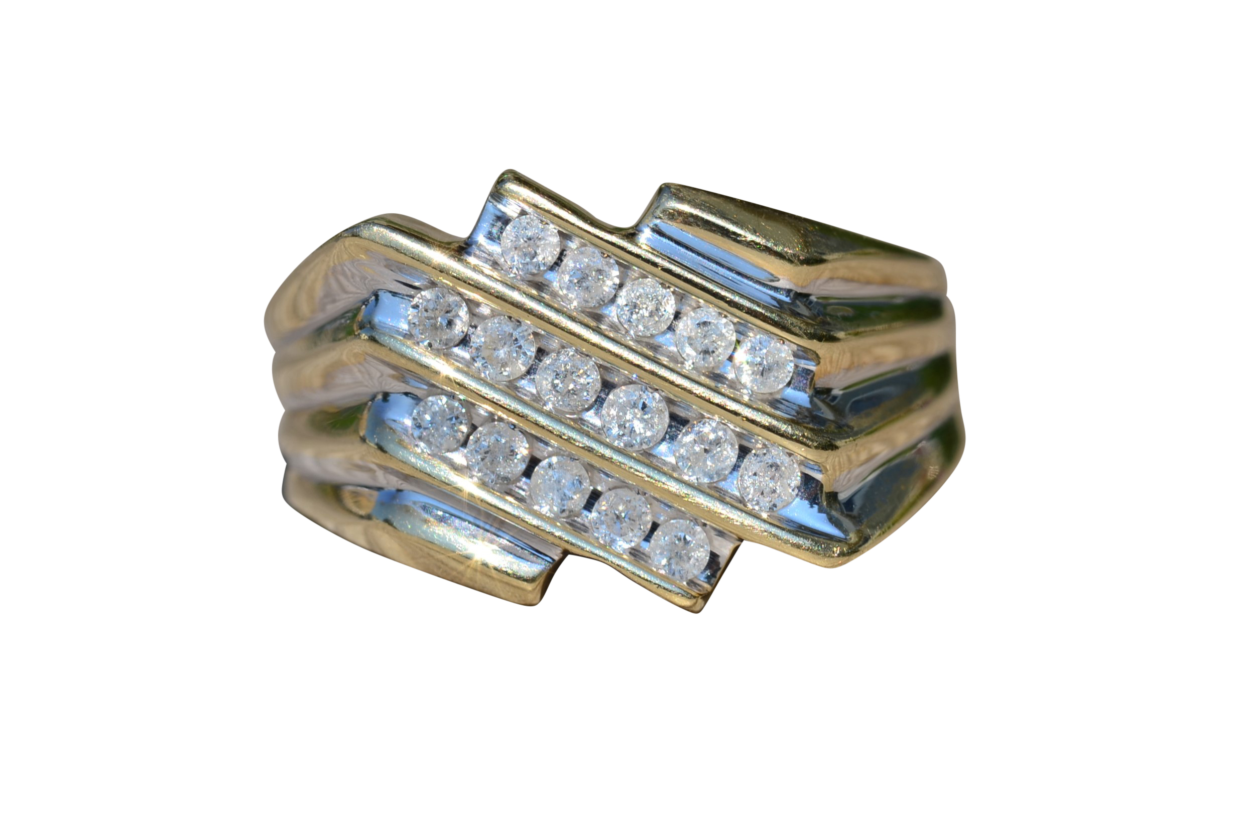 SOLD - The Deerfield Beach: Gentleman's Yellow Gold Angular Diamond Ring