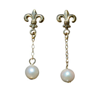 The Lighthouse Point: Ladies Fleur De Lis Pearl Dangler Earrings