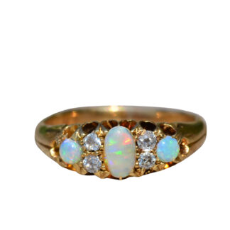 SOLD:The Lauderdale By The Sea: Victorian Australian Opal and Old Mine Cut Diamond Ring