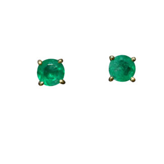 The Pompano Beach: Natural Colombian Emerald Studs in Yellow Gold