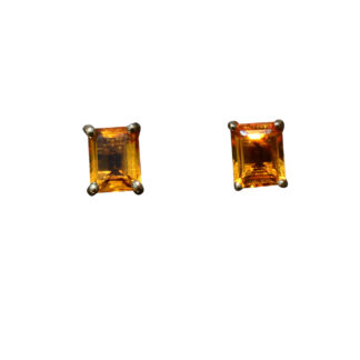 SOLD - The Sunny Isles: Yellow Gold Emerald Cut Orange Citrine Stud Earrings