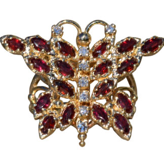 The Dimondale:  Ladies 14K Yellow Gold Garnet and Diamond Butterfly Ring