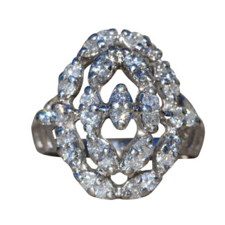 The Escanaba:  Ladies Signed Bristol 14K White Gold Cocktail Ring set with 0.85 CTW Diamonds