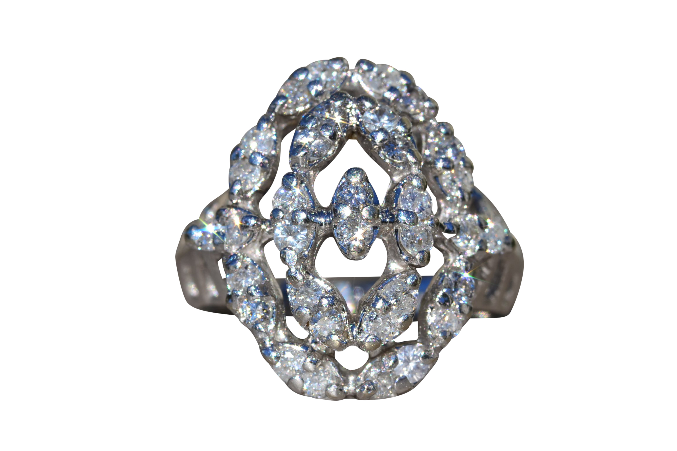 The Escanaba: Ladies Signed Bristol 14K White Gold Cocktail Ring set with 0.85 CTW Diamonds