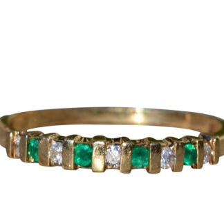 The Essexville:  Ladies 14K Yellow Gold Emerald and Diamond Band