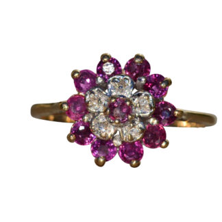 SOLD - The Galesburg:  Ladies Signed 14K Gold Cocktail Ring set with Rubies and Diamonds