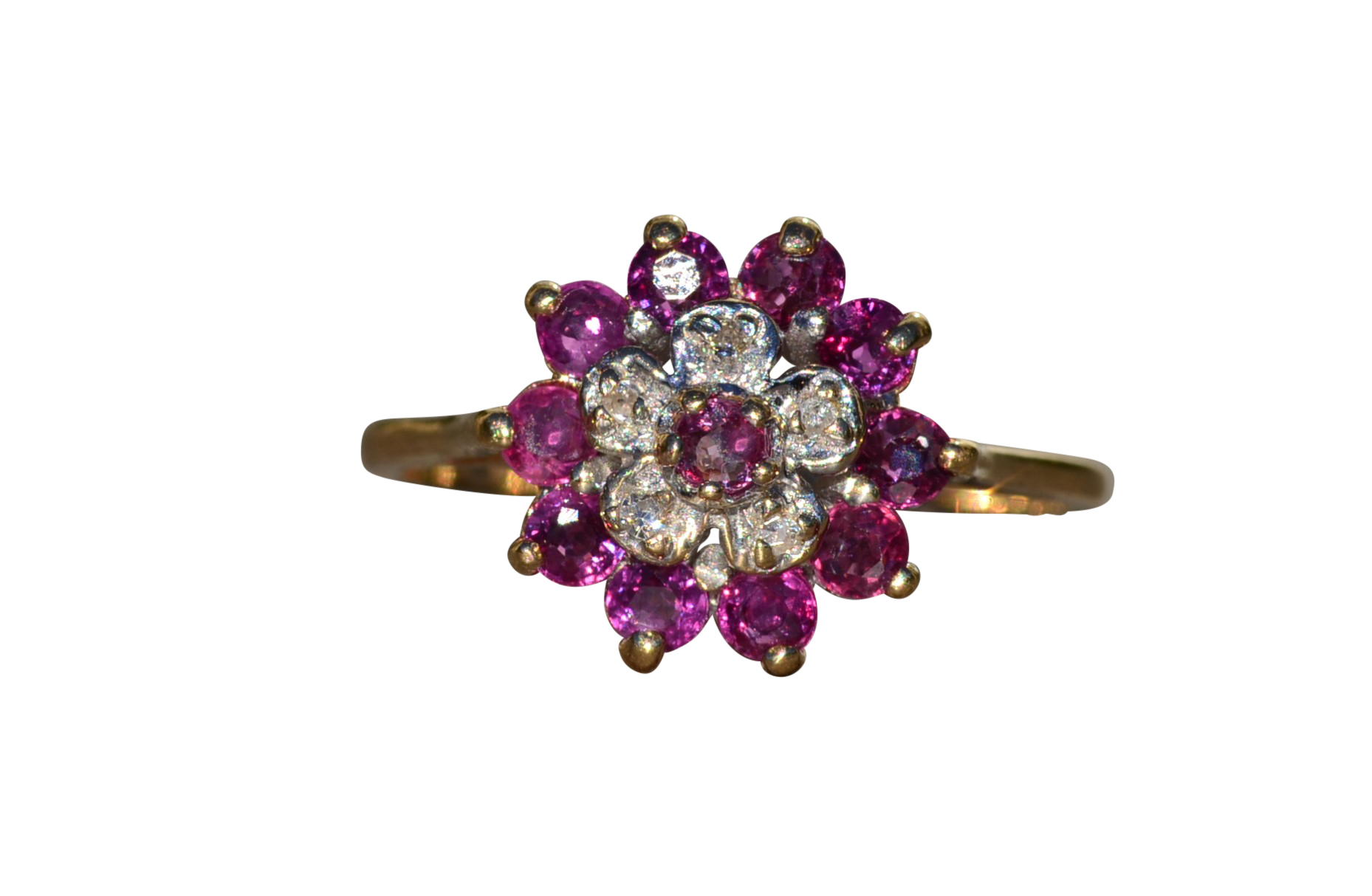 SOLD - The Galesburg: Ladies Signed 14K Gold Cocktail Ring set with Rubies and Diamonds