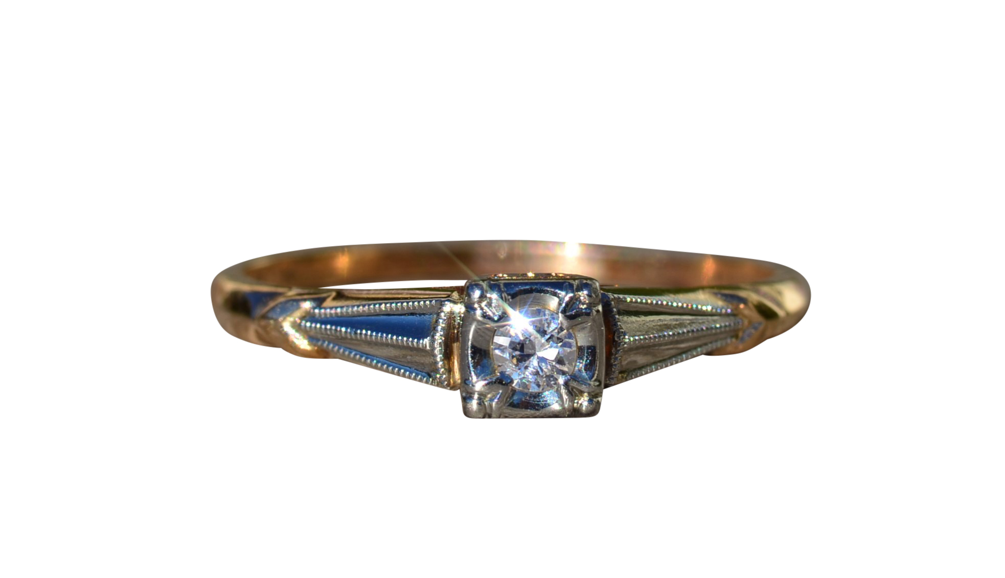 SOLD - The Galien: Ladies Art Deco 14K Gold Engagement Ring set with Diamond