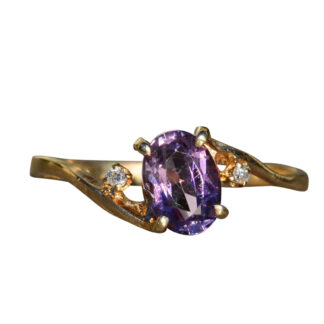 SOLD - The Hesperia:  Ladies 14K Gold Bypass Style Ring set with Amethyst and Diamonds