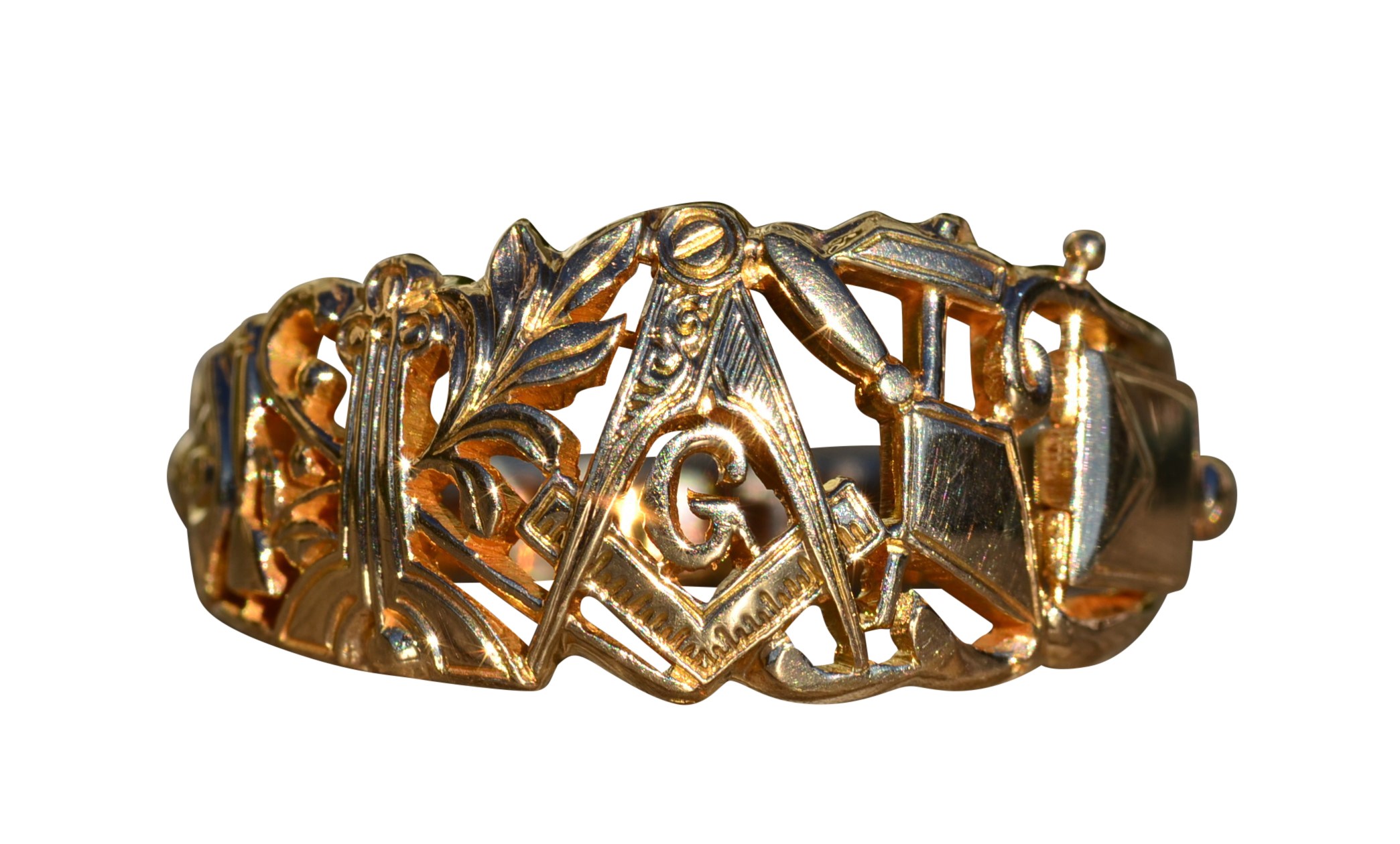 SOLD - The Hubbardston: Men's 14K Masonic Signed Ewood Cocktail Ring